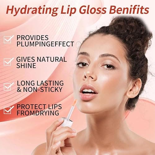 Hydrating Lip Glow Oil, Moisturizing Lip Glow Oil, Nourishing Glossy Transparent Lip Oil, Plumping Lip Oil, Lip Balm, Non-sticky Tinted Toot Lip Balm for Lip Care (PINK)0.2 OZ thumbnail 2