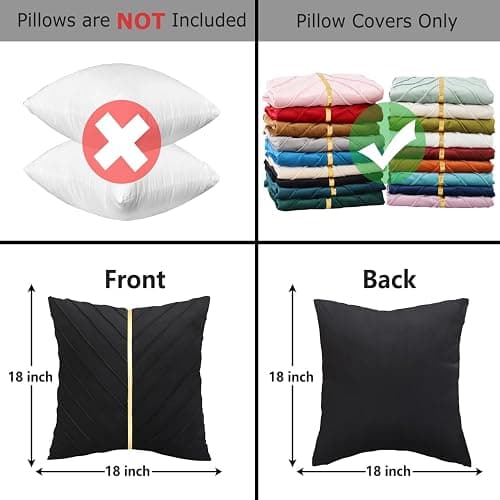 Tosleo Black Velvet Throw Pillow Covers 18 x18 inch Pack of 2 with Gold Leather Christmas Decorative Couch Pillow Cover Luxury Modern Pillowcases for Wedding Living Room Bedroom Sofa Cushion Bed thumbnail 3