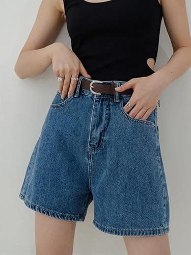 LIXINGHEITANG Casual Waist Denim Shorts Women Summer Pocket Basic Wide Leg A-line Jeans Femme thumbnail 3