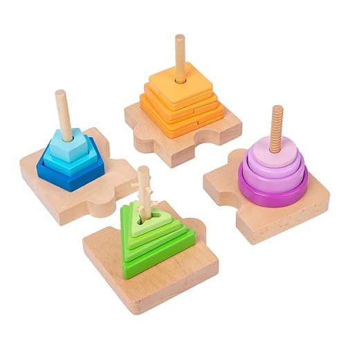 Adena Montessori 4-in-1 Shape Color Sorting Toy for Toddlers - Wooden Educational Toy With Detachable Bases, Gradients of Colors and Shapes for 12-18 Months thumbnail 5