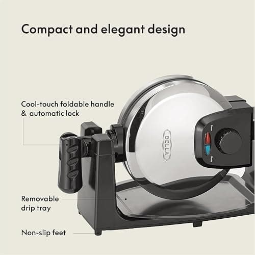 bella Classic Rotating Belgian Waffle Maker with Nonstick Plates, Removable Drip Tray, Adjustable Browning Control and Cool Touch Handles, Stainless Steel thumbnail 3