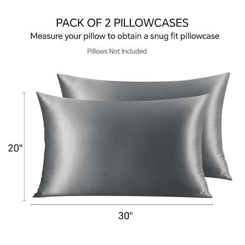 Silk Pillow Cases Queen Size Set of 2-20x30Inches Silk Pillowcases with Hidden Zipper, Ultra Smooth and Soft Cooling Pillow Cases for Hot Sleepers (Dark Grey 20x30 Inches, 2 Pack) thumbnail 3