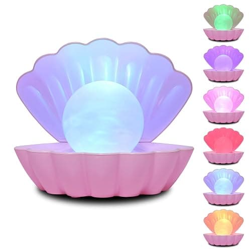 LKUA Shell Pearl Beach Themed Night Light, RGB 8 Colors Changing Mood Shell Pearl Lamps, Bedside LED Clamshell Portable Night Lights for Bar (Pink) - Image 1