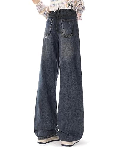 Lafaguw Star Jeans for Women Girls High Waisted Cute Patchwork Y2K Pants | Girls Baggy Jeans,Women Preppy Y2K Pants,Loose Straight Leg,Frayed Star Patchwork,Retro Washed thumbnail 5