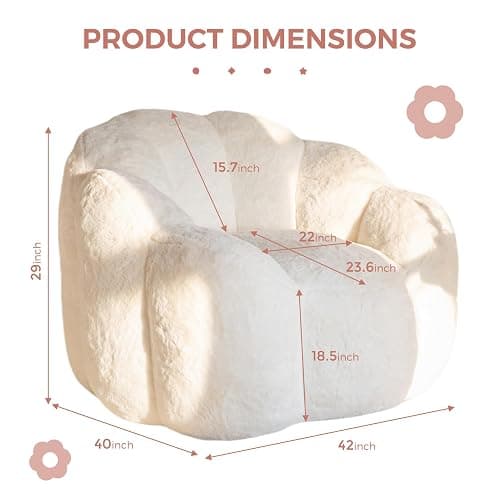 MAXYOYO Bean Bag Chair for Adults, Floral Shaped Bean Bag Sofa, Ultra Soft Faux Fur Floor Sofa, Large Reading Chair for Living Room Bedroom, Beige, Single thumbnail 2