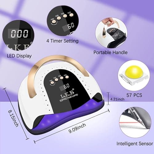 268W UV LED Nail Lamp, LKE Nail Dryer for Gel Polish, 4 Timers UV Nail Lamp Professional Nail Light, 57Pcs Lamp Beads and Automatic Sensor(White) thumbnail 9