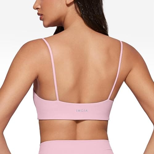 INGIA Women's Square Neck Sports Bra Spaghetti Strap Padded Cami Yoga Wireless Square Back Workout Bra Crop Top thumbnail 2