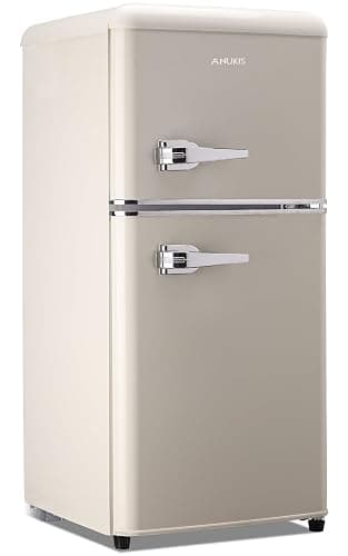 Anukis Mini Fridge with Freezer 3.2 Cu Ft 2 Door Compact Refrigerator for Apartment, Dorm, Office, Family, Basement, Garage - Retro Cream - Image 1