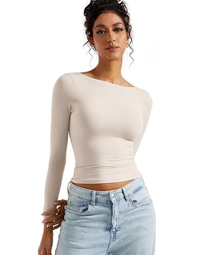 SUUKSESS Women Backless Going Out Tops Double Lined Open Back Basic Long Sleeve thumbnail 2