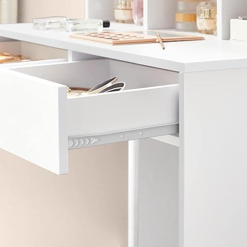 VASAGLE Vanity Desk with Mirror and Lights, Makeup Desk with Large Mirror, Adjustable Brightness, Vanity Table, 2 Drawers, 3 Compartments, Modern, Cloud White URDT185T14 thumbnail 8