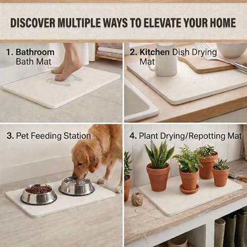 Pebble Nest Stone Bath Mat – Diatomaceous Earth Quick Drying Non-Slip Bathroom Mat – Absorbent Diatomite Shower Mat, Durable & Easy to Clean, Modern, 23.6" x 15.3", (White - Linea) thumbnail 7