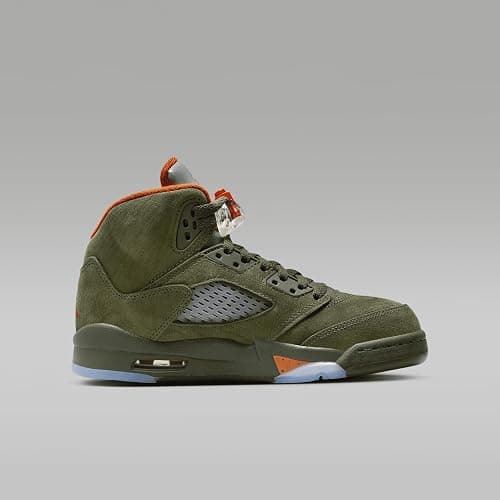 Air Jordan 5 Retro Big Kids' Shoes (Army Olive/Solar Orange) - 4.5 Big Kid thumbnail 3