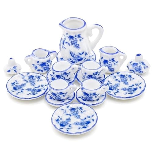 Odoria 1/12 Miniature Porcelain Tea Set 15Pcs Dollhouse Decoration Accessories, Grapes thumbnail 3