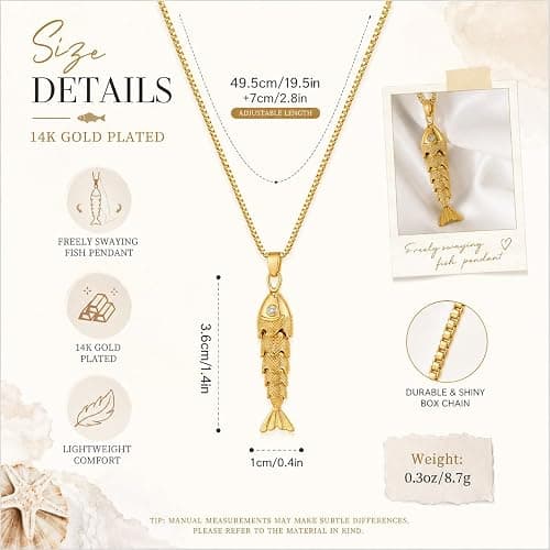 YUJIE Dainty Fish Pendant Necklace for Women 14k Gold Plated Ocean Fish Charm Necklace Summer thumbnail 5
