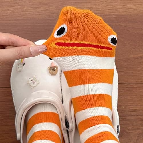 Garden Eel Socks, Japanese Okinawa Garden Eel Socks, Cute Conger Eels Striped Sock, Fun Cotton Household Sock thumbnail 5