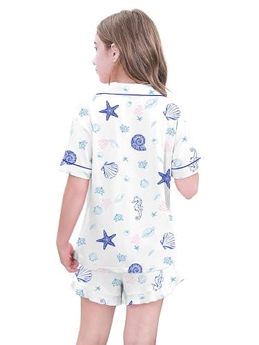 Umeyda Girls Pajamas Set Ruffle Soft Button-Down Sleepwea Nightwear 2Pjs Set Loungewear,5-14 Years thumbnail 6
