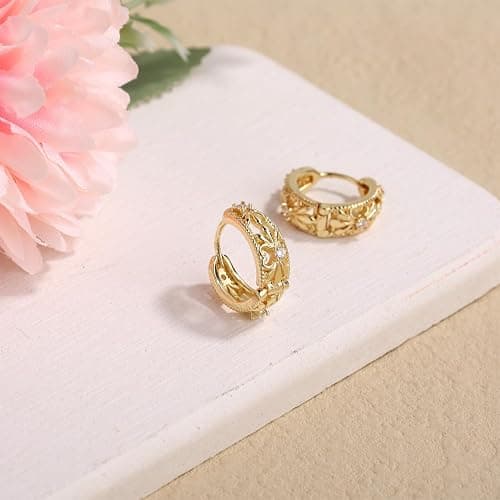 Gold Hoop Earrings for Women, Vintage Gold Huggie Earrings Lightweight Everyday Stylish Jewelry for Her thumbnail 3