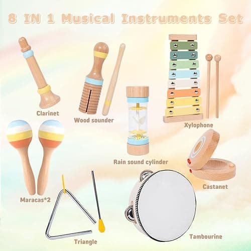 JOOMLAFLY Baby Musical Instruments for Toddlers 1-3, 8PCS Montessori Musical Toy Set with Xylophone, Drum, Maracas...Perfect Toy Gift for 1-3 Year Old Boy Girl thumbnail 9