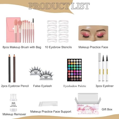 Makeup Practice Face Board, Reusable Silicone Makeup Mannequin Face with Makeup Practice Kit for Makeup Students and Beginners, Come with Makeup Brushes Set Eyeshadow Eyeliner Eyebrow Stencils thumbnail 7