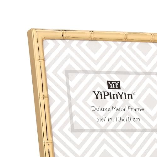 YiPinYin 8x10'' Bamboo Detail Gold Metal Picture Frame with Acid Free Mat for 5x7'' Set of 2,Narrow Gold Plated Photo Frames 5 x7'' With Soft Touch Velvet Backing for Desktop and Wall Décor thumbnail 4