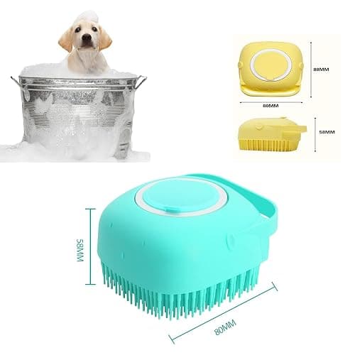 ELEGX Pet Grooming Bath Massage Brush with Soap and Shampoo Dispenser Soft Silicone Bristle for Long Short Haired Dogs Cats Shower (Pink) thumbnail 2