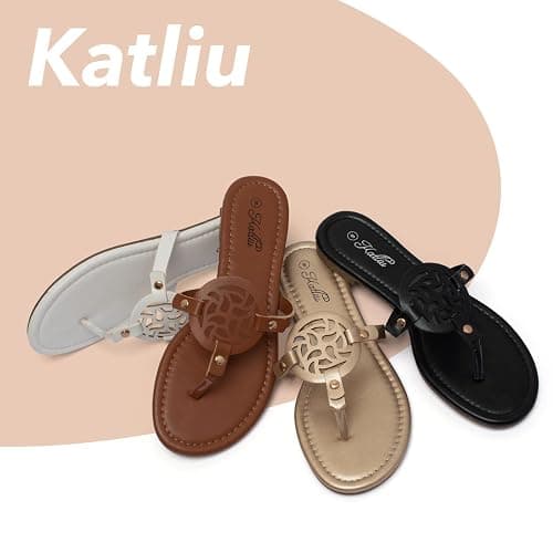 katliu Women's Flat Sandals Flip Flop Sandals Comfortable Dressy Thong Sandals thumbnail 5