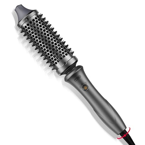 TYMO Thermal Brush Curling Brush - STYLUX 1.7 Inch Blowout Volumizer with Flexi-Fit for Hair Straightening, Heated Round Styler Tool, Hair Straightener and Curler 2 in 1, Dual Voltage, Metallic Gray - Image 1