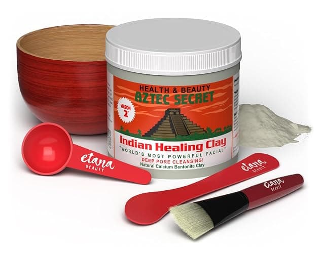 Aztec Secret Essential Indian Clay Mask Kit by Etana – 100% Natural Calcium Bentonite for Deep Pore Cleansing - Facial, Hair & Body Detox Set With Accessories - 16 Ounce (Pack of 1) - Image 1
