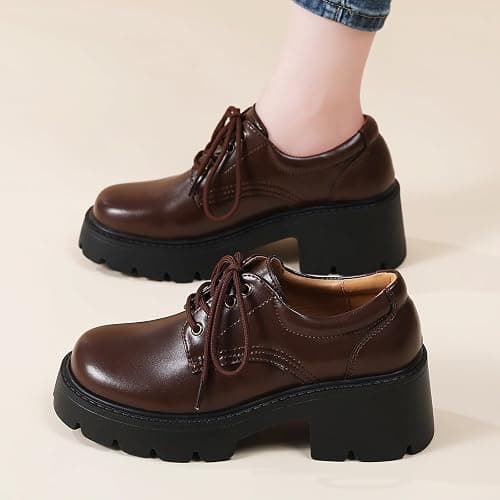 Oxford Shoes for Women Womens Platform Oxford Shoes Chunky Oxfords Heel | Comfortable Classic Lace Up Leather Lightweight Work Dress Business Casual Uniform Interview Walking Women's Slip-Ons thumbnail 9