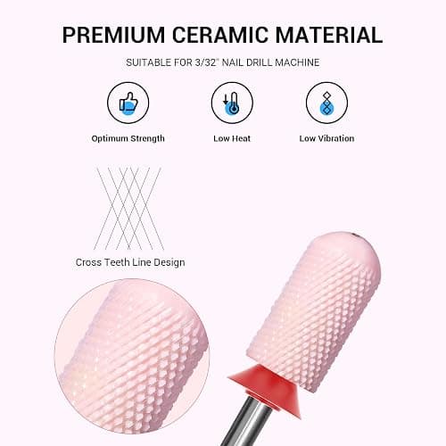 MelodySusie Ceramic Nail Drill Bit, 3/32'' Smooth Round Top Large Barrel Bits, Suitable for Manicure Pedicure Cuticle Gel Polishing, Beginners Bits, Pink, Series Bit-S, Fine thumbnail 2