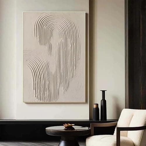 XBTYKPB Großes beiges 3D-Strukturgemälde, Gips abstrakte Malerei Leinwand, Wabi Sabi Wandkunst, minimalistische Wandbilder Leinwand 70x100cm rahmenlos - Image 1