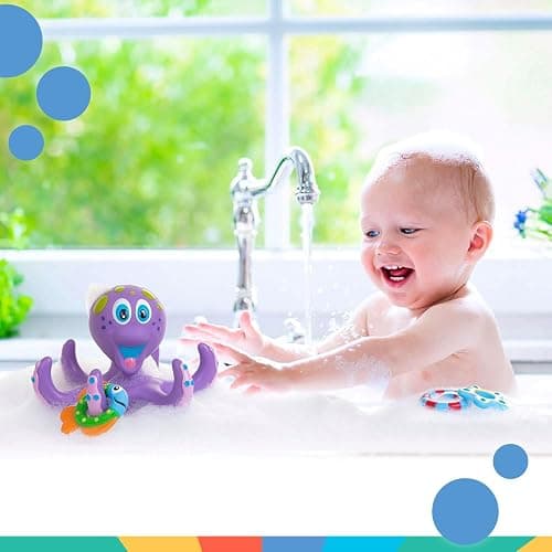 Nuby Floating Octopus Toy with 3 Hoopla Rings - Baby Bath Toy for Boys and Girls - 18+ Months - Purple (Pack of 1) thumbnail 2