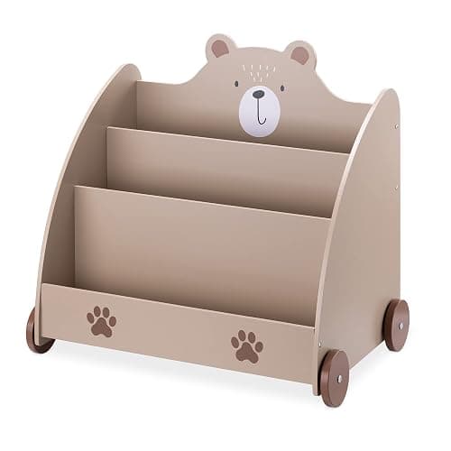 Navaris Bücherregal für Kinder - Kinderzimmer Regal für Bücher und Spielzeug aus Holz - 60 x 58 x 40 cm - Buchregal mit Rollen - Organizer Braun Bär thumbnail 7
