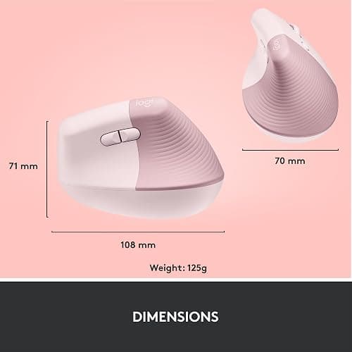 Logitech Lift Vertical Ergonomic Mouse, Wireless, Bluetooth or Logi Bolt USB receiver, Quiet clicks, 4 buttons, compatible with Windows/macOS/iPadOS, Laptop, PC - Rose thumbnail 9