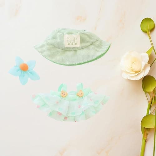 17cm Doll Clothes Set (No Doll), 3 Pieces Dress Outfit Set for 6.7inch Doll Suit, Fashion Chic Hat & Clothes Accessories for 1st/2nd/3rd Gen Doll Play & Display Light Green thumbnail 2