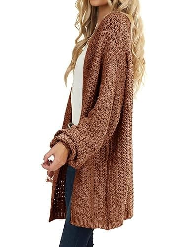 Maroway Womens Cardigan Solid Color Long Sleeve Open Front Chunky Knit Sweater Outwear thumbnail 3