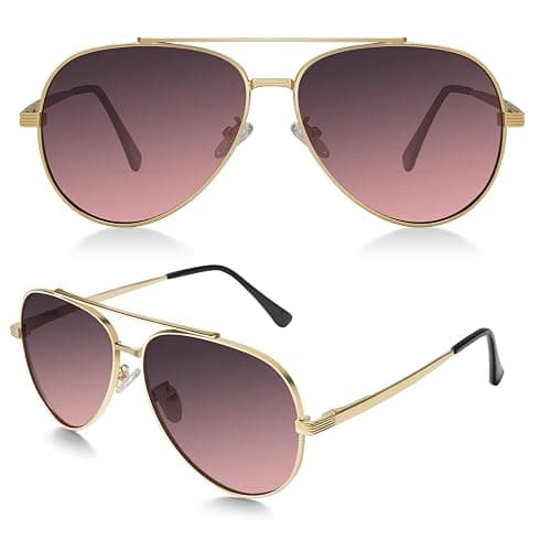 Polarized Aviator Sunglasses for Men and Women, Classic Pilot Sun Glasses with Premium Metal Frame and UV Protection - 06 Gold/Purple Gradient Wine Red - Image 1