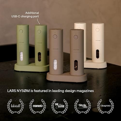 LARS NYSØM Electric Salt and Pepper Grinder Set, USB Rechargeable, Automatic Salt and Pepper Mills, Spice Shakers Refillable with LED Light, Adjustable Coarseness, Ceramic Grinder (Carbon Black) thumbnail 5