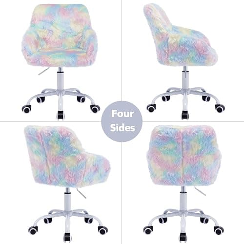 LukeAlon Kids Adjustable Desk Chair, Furry Study Chair with Swivel Base Cute Faux Fur Reading Chair Comfy Upholstered Computer Chair with Arms for Girls Children, Light Colorful thumbnail 9