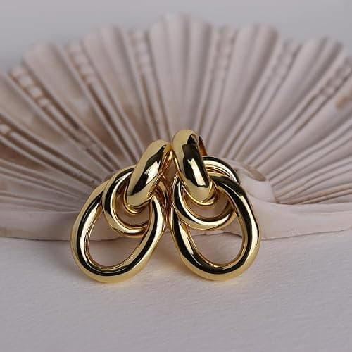 JeanBeau Gold Chunky Statement Drop Dangle Earrings for Women, Trendy Vintage Thick Door Koncker Lightweight Hollow Geometric stud Earring Fashion Jewelry Gift. thumbnail 7