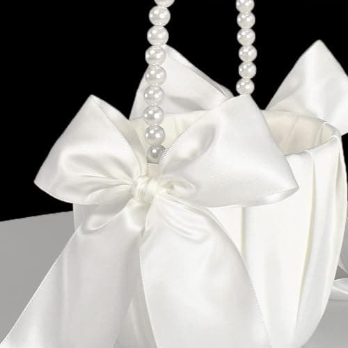 ATAILOVE Flower Girl Basket and Pearl Handle for Weddings - Cute Cherish Fairy Flower Baskets (Ivory) thumbnail 6