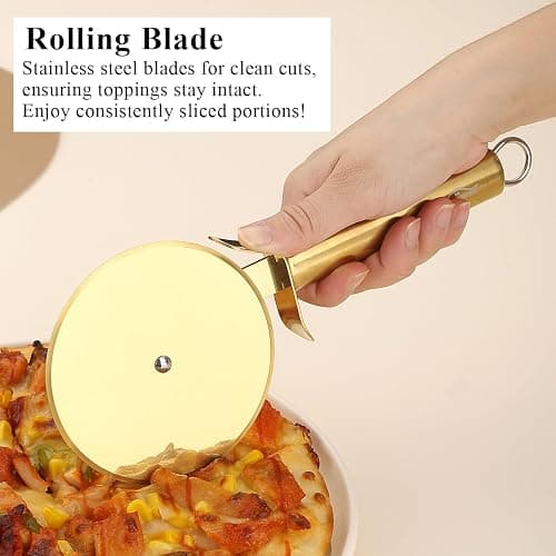 Berglander Pizza Wheel, Gold Titanium Plating Stainless Steel Pizza Cutter, Super Sharp Pizza Slicer With Titanium Gold Plating, Pastry Cutter, Easy to Clean And Stored thumbnail 4