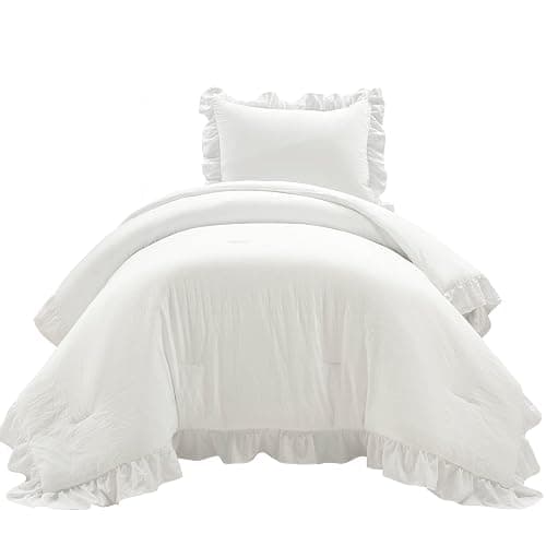 Lush Decor Reyna Ruffle Comforter Set - 2 Piece Twin Size Ruffle Comforter Set - Elegance for Dorm Room - Twin XL, Pure White thumbnail 10