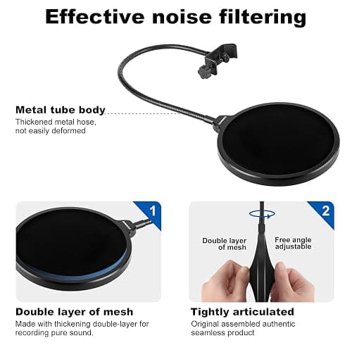Aokeo Professional Microphone Pop Filter Mask Shield For Blue Yeti and Any Other Microphone,Mic Dual Layered Wind Pop Screen With Flexible 360° Gooseneck Clip Stabilizing Arm thumbnail 4