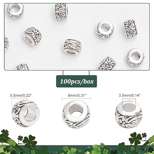PH PandaHall 100pcs Large Hole Spacer Beads 8mm Loose Beads Tibetan Alloy Antique Silver European Rondelle Spacers Beaded Garden Decor for Bracelet Necklace DIY Jewelry Making Hole: 3.5mm thumbnail 3