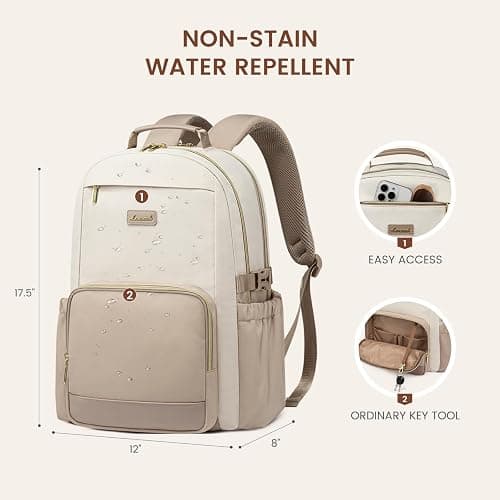 LOVEVOOK Laptop Backpack for Women with Pouch Pocket for Large Capacity Cup,15.6 Inch Laptop Computer Bag Travel Backpack Purse,Waterproof Work Business Backpack College Teacher Bags,Beige-Khaki thumbnail 5