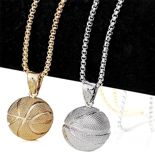 tenghong2021 14k Basketball Pendant Necklace Stainless Steel Necklace Sports Hiphop Necklace Basketball Pendant Necklace I Love Basketball Necklace for Men thumbnail 7