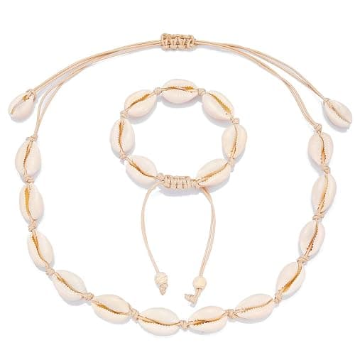 Starain 2Pcs Shell Necklace Anklet for Women Handmade Adjustable Puka Beach Shell Necklace Set - Image 1