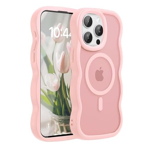 Amzfield Magnetic for iPhone 13 Pro Max Case, Compatible with Magsafe Wavy Frame Cute Translucent Matte Hard Back Silicone Bumper Shockproof Phone Case for iPhone 13 Pro Max Women Girls, Pink - Image 1