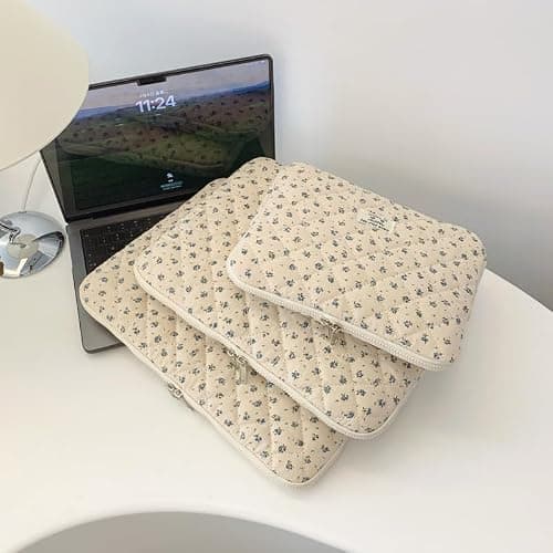 Cute Floral Laptop Sleeve Coquette Quilted Puffy Carrying Tablet Case Fairycore Protective Pouch for Notebook Tablet (Blue Floral,13inch) - Blue Floral - 13inch thumbnail 2